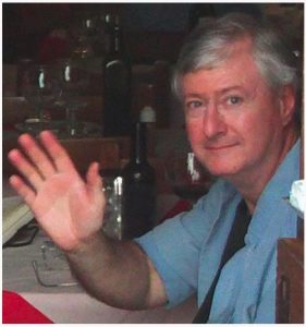 Photo of Patrick Carroll in a restaurant in Montefalco, Italy, 2010.